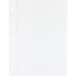 School Smart 3-Hole Punched Filler Paper w/Red Margin 8-1/2 x 11 Inches College Ruled 200 Sheets, White