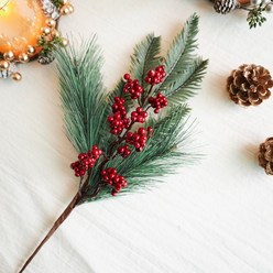 플라우스302 크리스마스 트리 장식 레드베리 소나무 조화 픽, 그린 + 레드, 1개