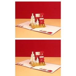 슈가제니 입체 성탄절 크리스마스 엽서 카드 셋트, 2셋트, 레드
