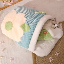 당감샵 고양이 침낭 이불 베개 세트, 그린