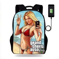 남성백팩 남성가방 노트북가방Grand Theft Auto GTA V USB 충전 배낭 학생 학교 책 가방 남성 여성 Bookba
