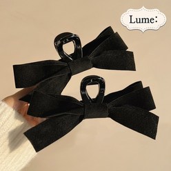 Lume: 블랙 벨벳리본 헤어집게핀 2개입 스웨이드 대형 헤어핀 15cm