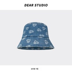 일본계 하트 스위트 쿨 데님 모자 여성 여름 스트리트 패션 버킷햇 선캡