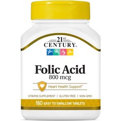 비타민C 21st Century 800 mcg Folic Acid Tablets Assorted 180 Count, 180 Count (Pack of 1)