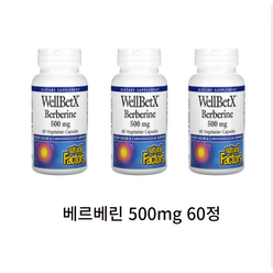Natural Factors WellBetX 베르베린 500mg / 당뇨 당 수치 조절 개선 완화 영양제, 1개, 60정