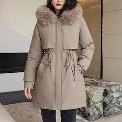 POMTOR 겨울 하프 코트 여성 기모 루즈핏 면 자켓