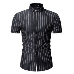 여름 남성 패션 스트라이프 캐주얼 반팔 플라워 셔츠 YS89-P25 블랙