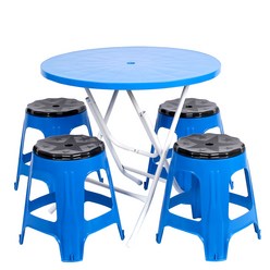 지오리빙 포장마차 테이블 의자 세트, 원형+회전(블루)