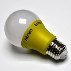 비츠온 LED 3W 칼라벌브 YELLOW 노랑색전구 황색램프 A19 3W-Y 노란색전구, 1개