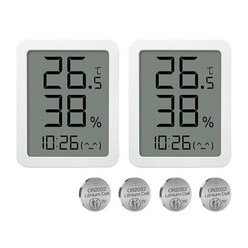 샤오미 대화면 시계 온도계 습도계(건전지 포함), 2개, 화이트
