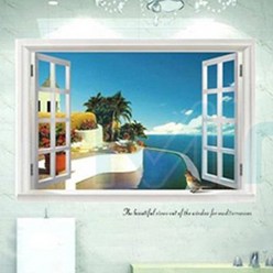 미래몰 창문 포인트 벽지 스티커, 지중해 풍경