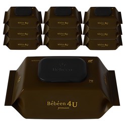 Bebeen 포유 프리미엄 유아물티슈 캡형, 75g, 70개입, 10개