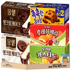 사무실 탕비실 과자 세트 몽쉘 생크림 몽쉘통통 카카오 카스타드 촉촉한 초코칩 후레쉬베리 소라과자 곽 과자, 1세트