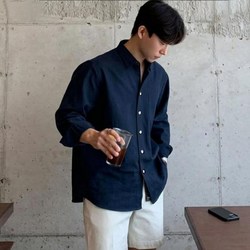 프리미엄 남성용 오버핏 린넨 셔츠 유니크한 디자인 남자 셔츠 남성 편안한 데일리 남방