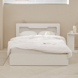 편안함과 스타일을 동시에! 파로마 아몬드 LED 수납 헤드 평상형 침대 프레임과 매트리스