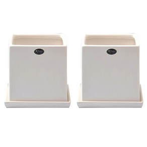 행복한세상 무광택 사각 화분 2p + 화분받침 2p 세트, 화이트, 1세트