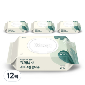 크리넥스 에코 그린 물티슈 캡형 랜덤 발송, 50g, 70개입, 12개