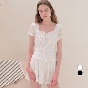 로라로라 여성용 셔링 레이스 원피스 수영복, WHITE