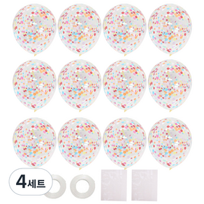리빙다 뉴컨페티풍선 레인보우 12p + 글루닷 20p x 2개 + 컬링리본 화이트 2p 세트, 혼합색상, 4세트