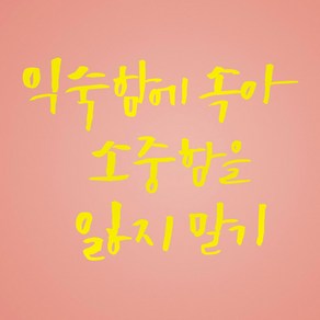 1AM 캘리그라피 인테리어 포인트 스티커 익숙함에 속아, 노랑