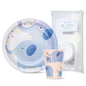 BLEEN 정글 파티 코끼리 종이접시 180mm 10p + 종이컵 8oz 10p + 빨대 15p + 캡 10p