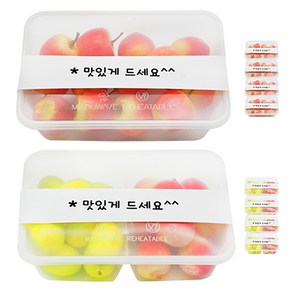 도나앤데코 PP내열 도시락용기 한칸 5p + 두칸 5p + 띠지스티커 화이트 맛있게드세요 10p, 1세트, 도시락용기 한칸 5p + 두칸 5p + 띠지스티커 10p