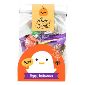 도나앤데코 할로윈 쿠키받침 BOO유령 오렌지 20p + 비닐20p + 할로윈 아기자기 trick or treat 귀여운 펌킨 사각 4cm 스티커 20p