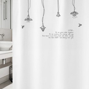 디자인수풀 샤워 커튼 러블리 램프 S 1520 x 1880 mm + 기본 플라스틱 고리, 1세트 화이트계열, 1세트, 화이트계열