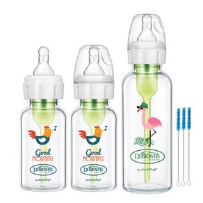 닥터브라운 데코 내로우 젖병 120ml x 2p + 250ml + 세척솔 3p 세트, 1단계(0~3개월), 혼합색상, 1개