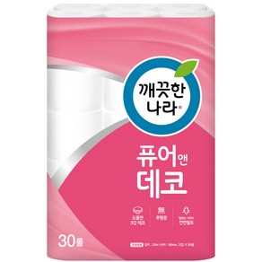 깨끗한나라 3겹 천연펄프 퓨어앤데코 고급롤화장지, 30m, 30롤, 1개