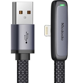 맥도도 TR 90도 라이트 USB-A to 8핀 고속충전 케이블, 1.2m, 블랙, 1개