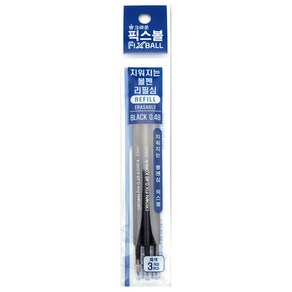 CROWN 앞으로 지우는 볼펜 단색용 전용 리필심 0.48mm 3p, 흑색, 흑색, 흑색, 1개