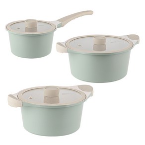 오슬로 인덕션 세라믹 마린 냄비세트 3개, 1세트, 편수 18cm + 양수 20cm + 24cm, 그린