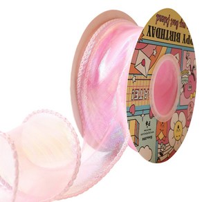 포포팬시 프리미엄 샤 오로라 오간디 리본 4cm, 연핑크, 1개, 9m
