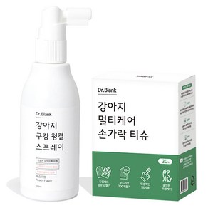 닥터블랭크 강아지 구강청결 뿌리는 치약 복숭아향 + 멀티케어 손가락 칫솔티슈 30p 세트, 1세트