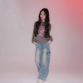 애플핑크 여아용 루즈 와이드핏 핑크틴 카고 데님 팬츠 U107