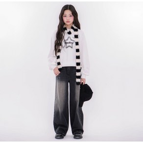 애플핑크 주니어 루즈 와이드핏 그라데이션 워시드 데님 팬츠 U113