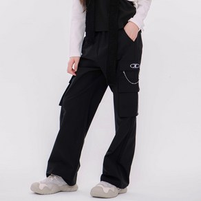 애플핑크 주니어 루즈와이드핏 직기 스판 체인 장식 카고 팬츠 U107