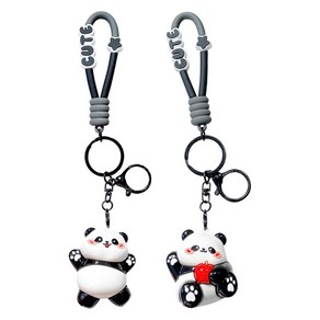 Ez2mk MS-470 Cute 판다 가방 자동차 펜던트 키링 2종 세트, 행복한 판다, 애플 판다, 1세트