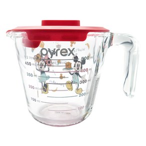 파이렉스 내열유리 계량컵 500ml + 뚜껑 세트, 디즈니 굿모닝미키, 1세트