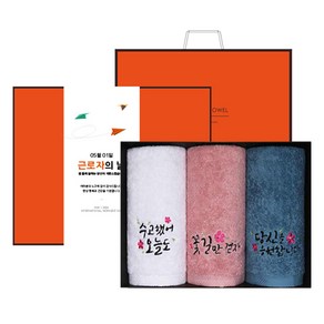 송월타월 근로자의날 축하 감사 기념 럭키 수건 180g 40수 코마사 3종 + 케이스 + 감사띠지 세트 + 쇼핑백, 아이보리, 분홍, 파랑(수건), 오렌지(쇼핑백, 케이스), 1세트