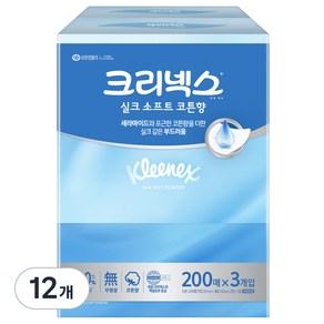 크리넥스 실크소프트 갑티슈 2겹 코튼향, 200매, 12개