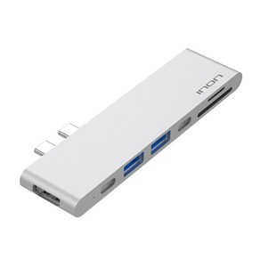 아이논 USB 3.0 C타입 듀얼 7in1 맥북프로 일체형 멀티허브 썬더볼트3 IN-UH310C, 실버, 1개