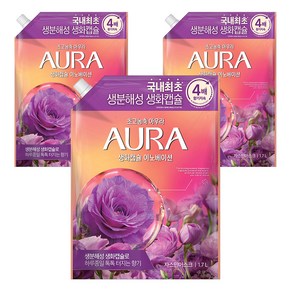 AURA 생화캡슐 이노베이션 초고농축 섬유유연제 자스민머스크 리필, 3개, 1.7L