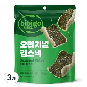 비비고 김스낵 칩 오리지널, 40g, 3개