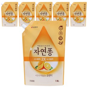[비건라이프] 자연퐁 비린내 걱정없는 주방세제 오렌지 리필형, 1.18L, 6개