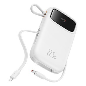 베이스어스 Qpow2 PD지원 22.5W 고속충전 잔량표시 듀얼케이블 일체형 보조배터리 10000mAh 8핀 / C타입