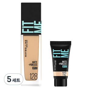 메이블린 핏미 파운데이션 레노 30ml + 미니파운데이션 5ml 세트, 128 웜 누드(파운데이션), 112 내추럴 아이보리(미니파운데이션), 6세트