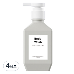 뉴앤룩 폴리 디스펜서 샴푸 바디워시 리필용기 주방세제 공병 일반형 400ml + B라벨스티커 바디워시 세트, 그레이(공병), 4세트