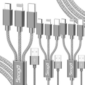 서가 메탈 3in1 멀티 충전 케이블, 1.2m, 다크그레이, 3개